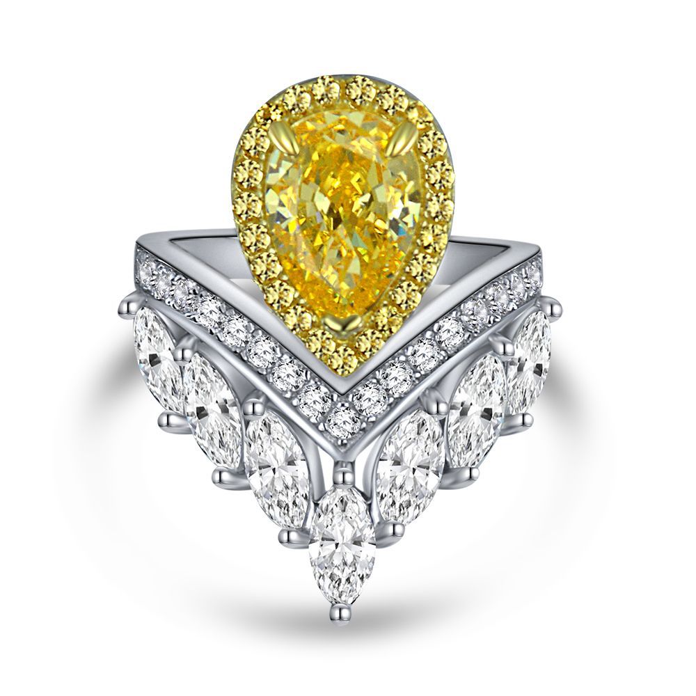 Crown shape diamond ring 4ct water drop 7*10 high carbon diamond s925 silver female diamond ring