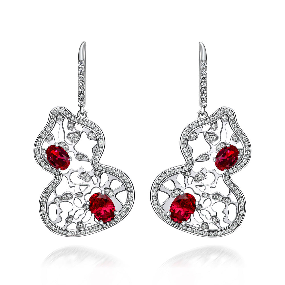 Ruby wedding earrings s925 sterling silver gourd earrings high carbon diamond luxury jewelry