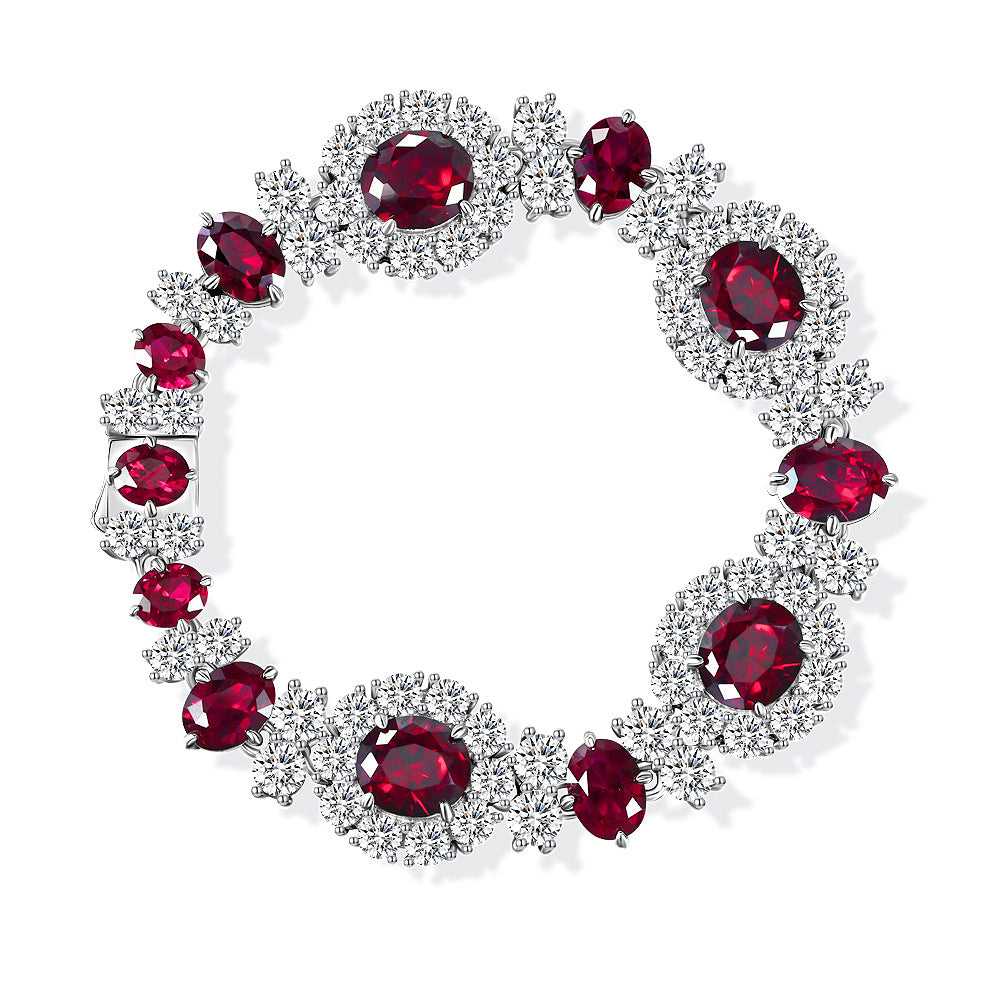 Ruby Diamond Bracelet 925 Silver 2.5ct Round 8*9 Ruby High Carbon Diamond Ladies Bracelet
