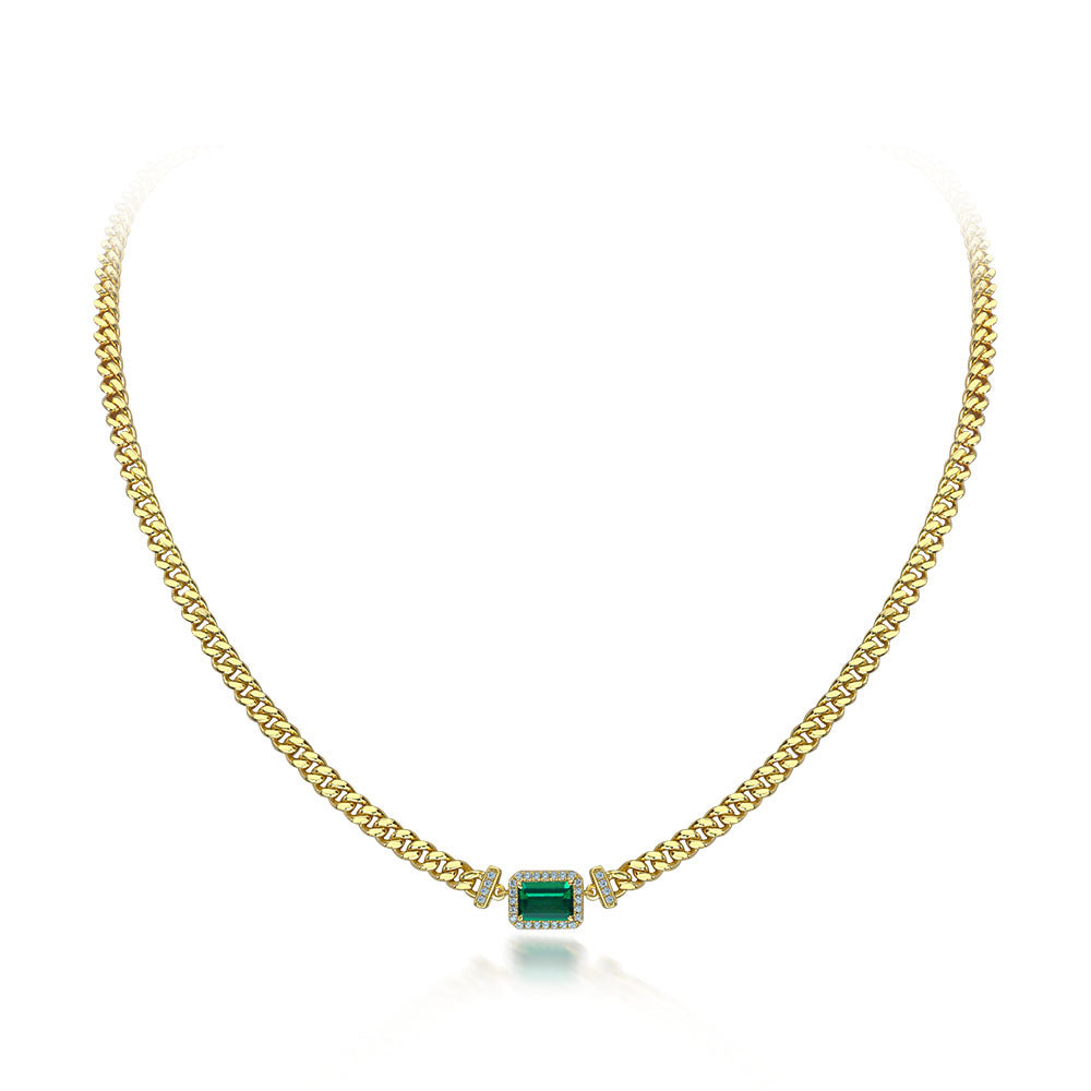 1ct Emerald Gemstone Necklace Gold Plated Necklace Adjustable Luxury Jewelry Diamond Necklace