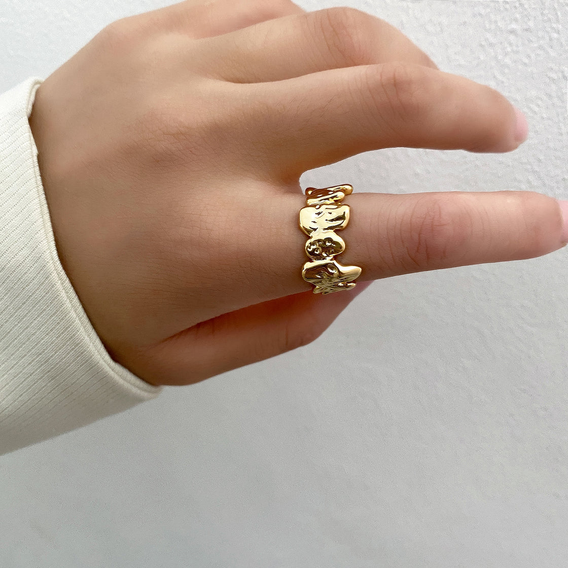 Ladies Ring Wide Grain Gold Plated Ring