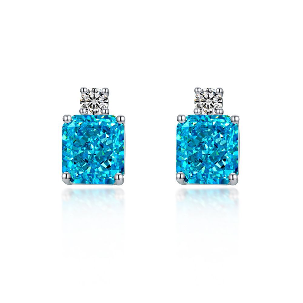 Sapphire earrings s925 silver earrings 4.5ct rectangular 9*10 high carbon diamond female earrings