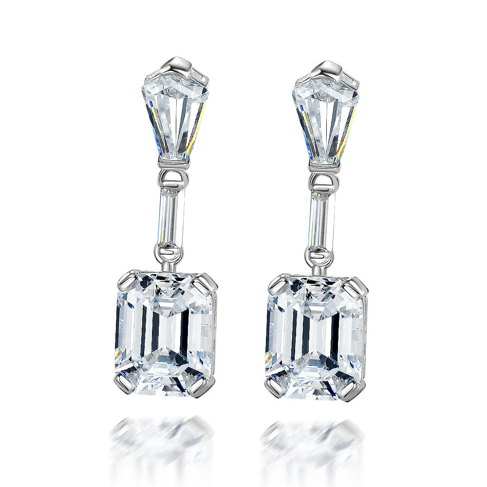 Wedding diamond earrings s925 silver 4ct rectangular 8*10 high carbon diamond wedding luxury jewelry earrings