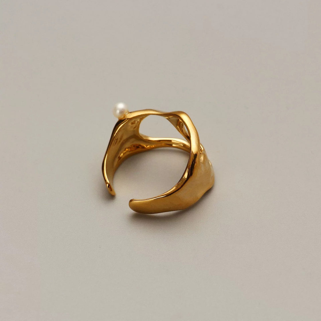 Irregular Handmade Adjustable Gold Plated Pearl Ring