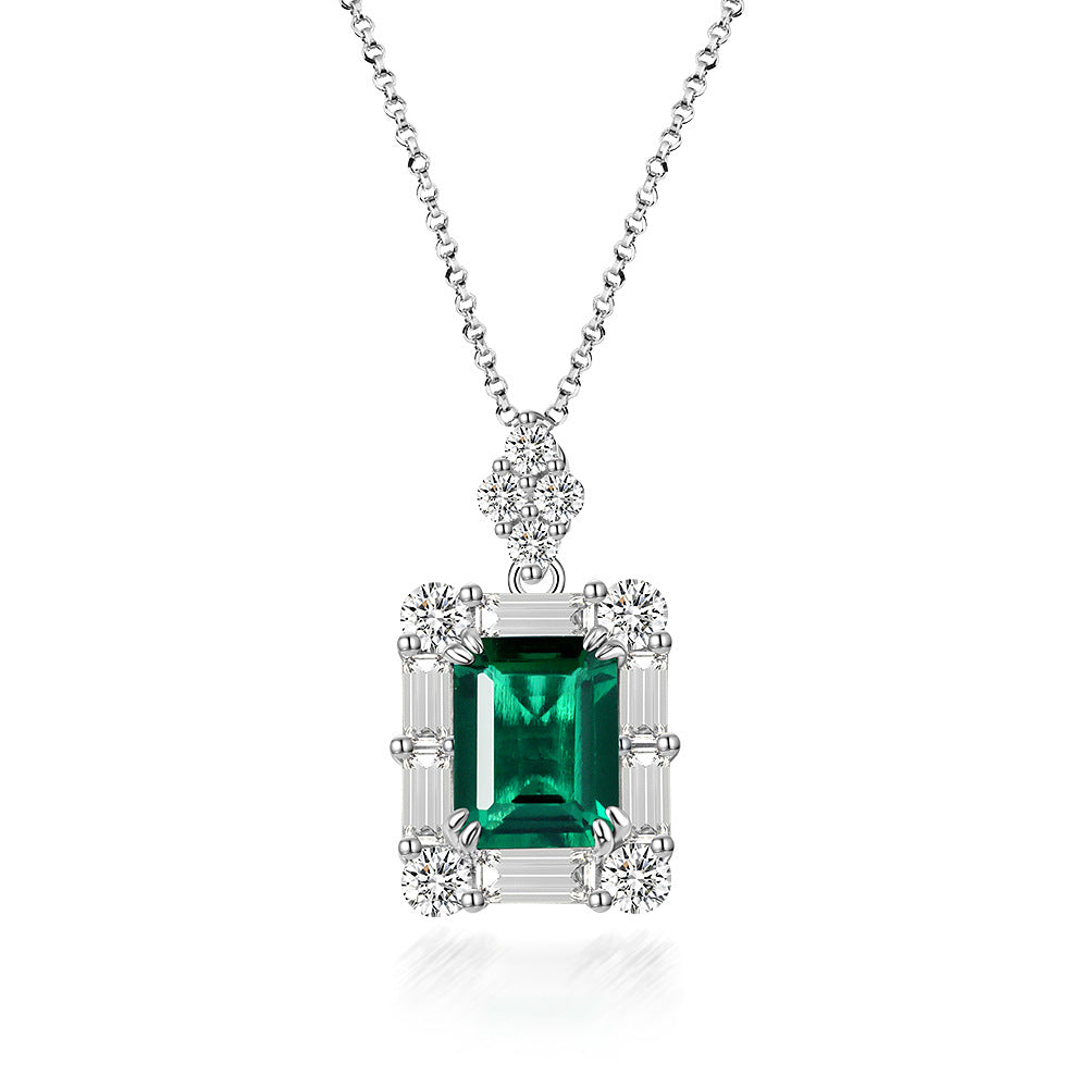 Diamond Necklace Wedding Jewelry Emerald 2 Carat 7*9 Emerald Necklace
