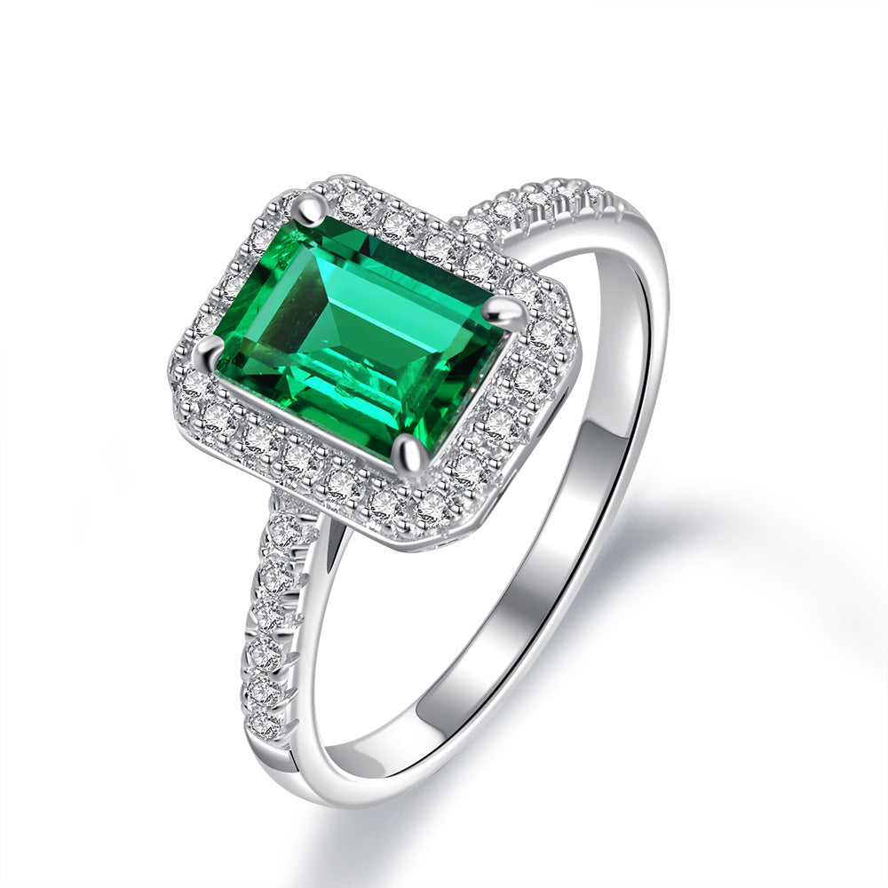 Emerald Diamond Ring Jewelry S925 Sterling Silver 1.5ct6*8 High Carbon Diamond Ring