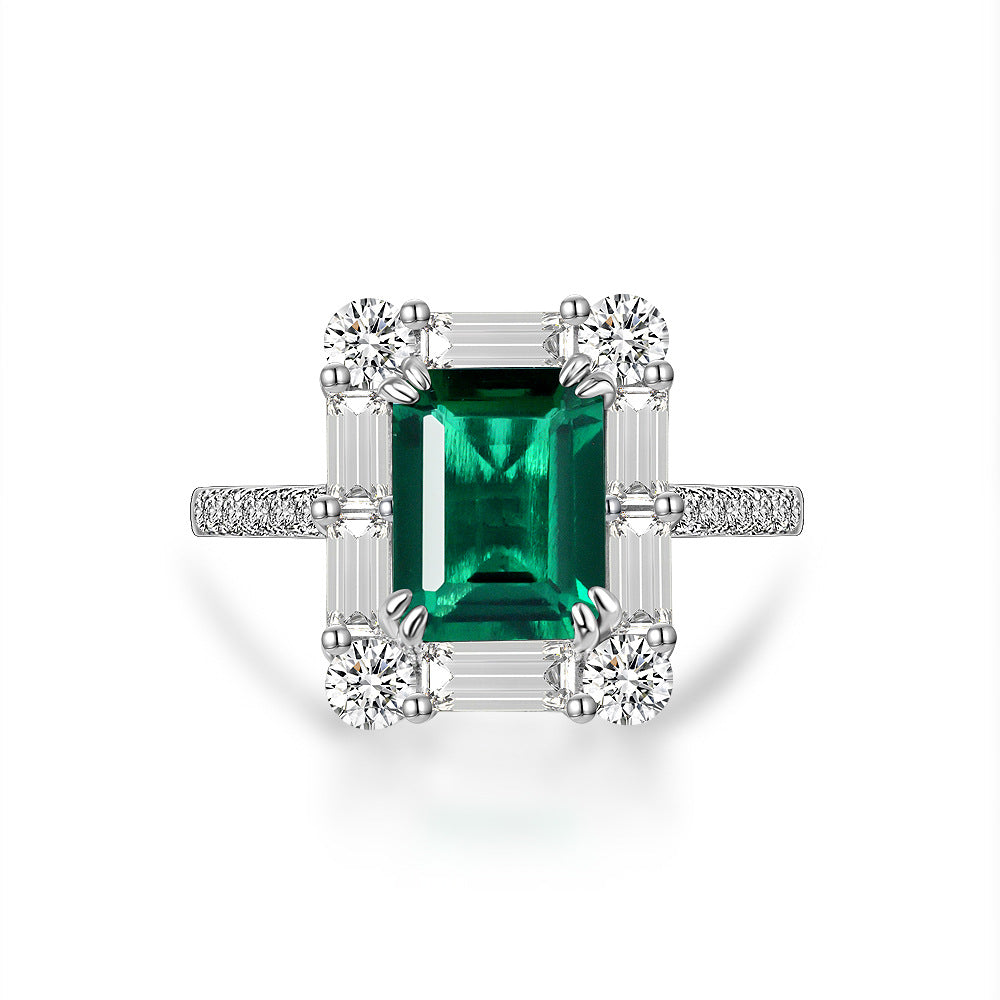 Wedding Ring Green Diamond Ring Luxury Jewelry 2 Carat Emerald 7*9 High Carbon Diamond Ring
